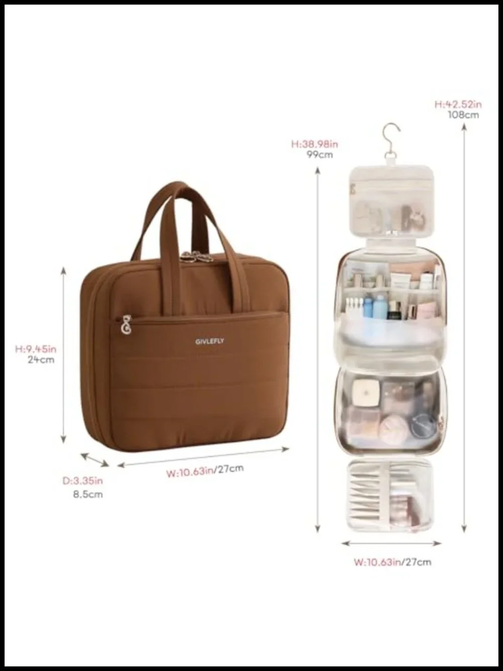 Luxury Hanging Makeup Bag for Women, Large 4-Layer Foldable Waterproof Cosmetic
